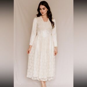 Vintage 1980s Gunne‎ Sax Jessica McClintock Ivory Lace Dress 5